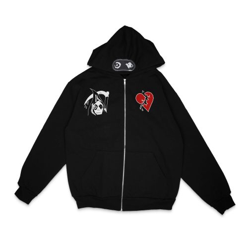 ACTUALHATE INC. - CAPEH8 STANDARD FIT ZIP UP HOODIE - BLACK/WHITE