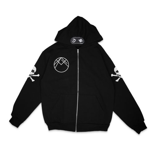ACTUALHATE INC. - AH STAMP STANDARD FIT ZIP UP HOODIE - BLACK/WHITE