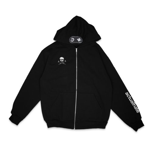 ACTUALHATE INC. - DONTTRYTHIS@HOME STANDARD FIT ZIP UP HOODIE - BLACK/WHITE