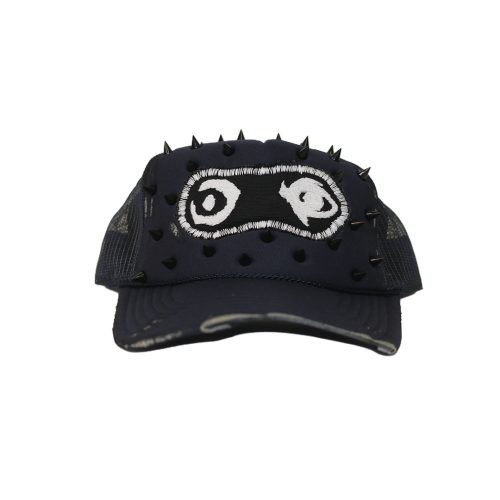 'UN-H8(ONE-OFF) - DISTRESSED STUDED TRUCKER HAT - NAVY