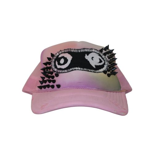 'UN-H8(ONE-OFF) - HAND PAINTED STUDDED TRUCKER HAT - PINK/MULTI
